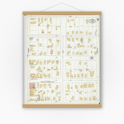 Old map wall art mockup — magnetic wood frame on white wall — Sanborn Fire Insurance Map from Clare, Clare County, Michigan (1899), Sheet #0004