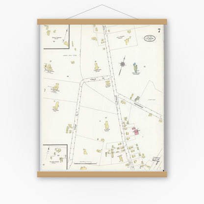 Old map wall art mockup — magnetic wood frame on white wall — Sanborn Fire Insurance Map from Lenox, Berkshire County, Massachusetts (1911), Sheet #0007
