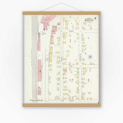 Old map wall art mockup — magnetic wood frame on white wall — Sanborn Fire Insurance Map from Susquehanna, Susquehanna County, Pennsylvania (1897), Sheet #0004