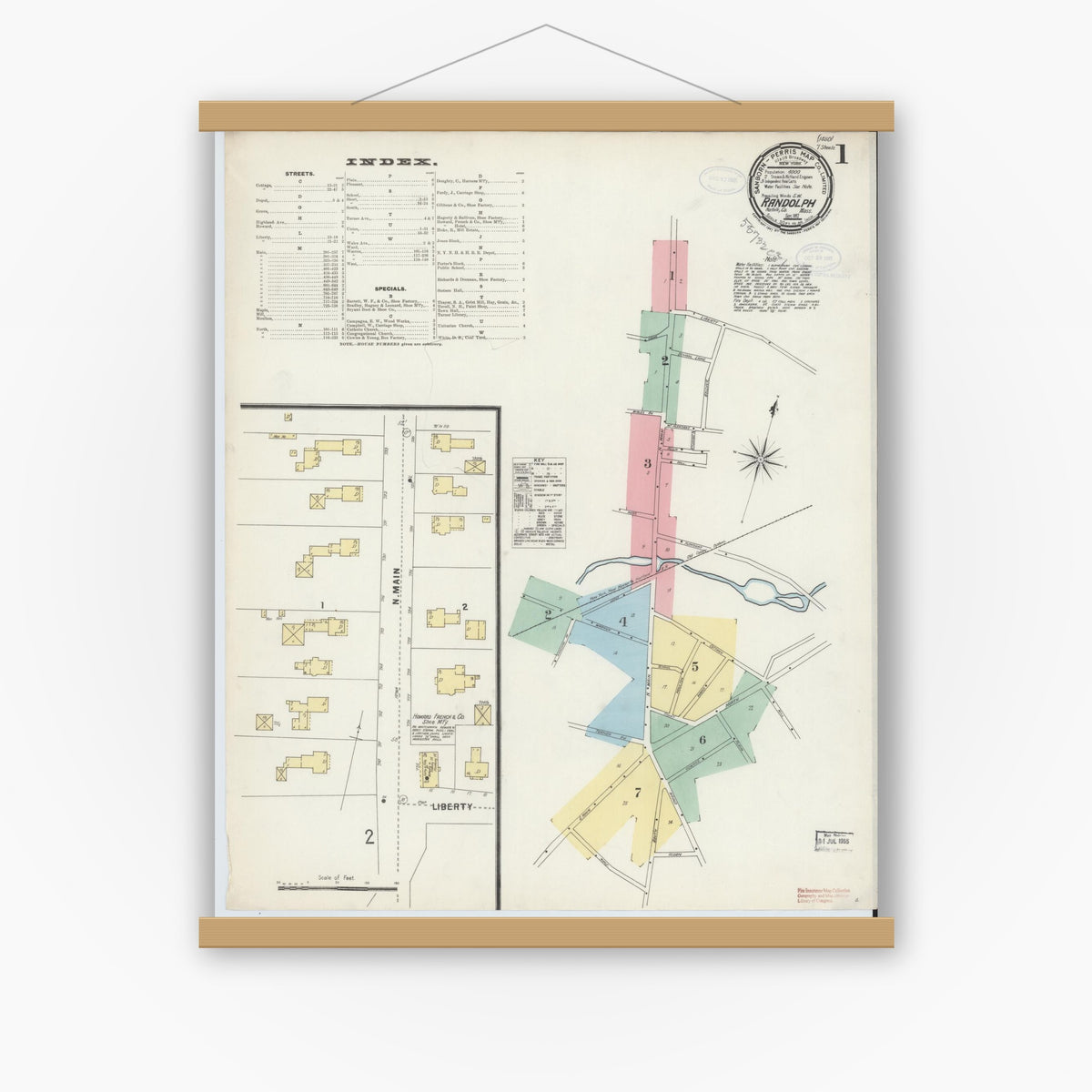 Old map wall art mockup — magnetic wood frame on white wall — Sanborn Fire Insurance Map from Randolph, Norfolk County, Massachusetts (1897) - Complete Map Set