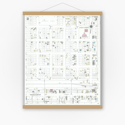 Old map wall art mockup — magnetic wood frame on white wall — Sanborn Fire Insurance Map from Van Horn, Culberson County, Texas (1950), Sheet #0003