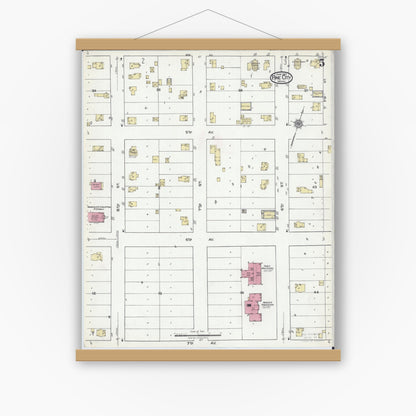 Old map wall art mockup — magnetic wood frame on white wall — Sanborn Fire Insurance Map from Pine City, Pine County, Minnesota (1921), Sheet #0005