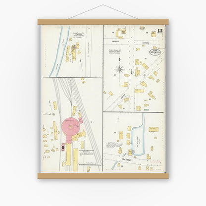 Old map wall art mockup — magnetic wood frame on white wall — Sanborn Fire Insurance Map from Norwich, Chenango County, New York (1903), Sheet #0013