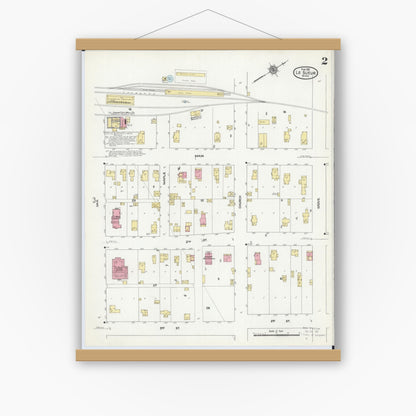 Old map wall art mockup — magnetic wood frame on white wall — Sanborn Fire Insurance Map from Le Sueur, Le Sueur County, Minnesota (1911), Sheet #0002