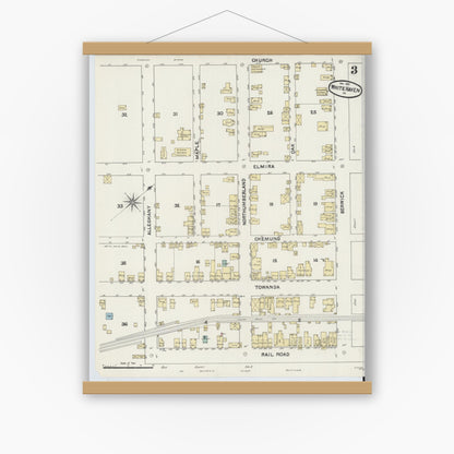 Old map wall art mockup — magnetic wood frame on white wall — Sanborn Fire Insurance Map from White Haven, Luzerne County, Pennsylvania (1891), Sheet #0003