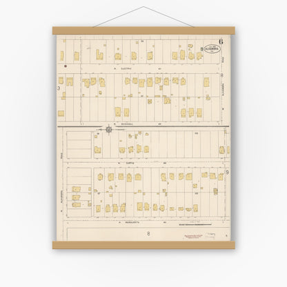 Old map wall art mockup — magnetic wood frame on white wall — Sanborn Fire Insurance Map from Alhambra, Los Angeles County, California (1912), Sheet #0006