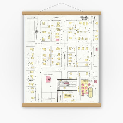 Old map wall art mockup — magnetic wood frame on white wall — Sanborn Fire Insurance Map from Reinbeck, Grundy County, Iowa (1921), Sheet #0004