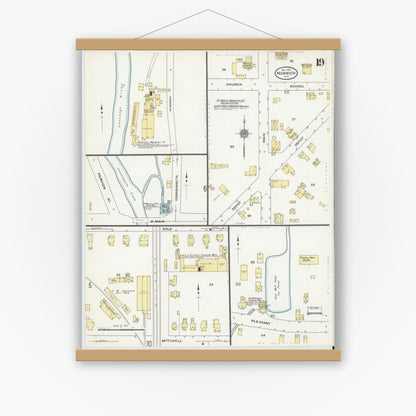 Old map wall art mockup — magnetic wood frame on white wall — Sanborn Fire Insurance Map from Norwich, Chenango County, New York (1910), Sheet #0019