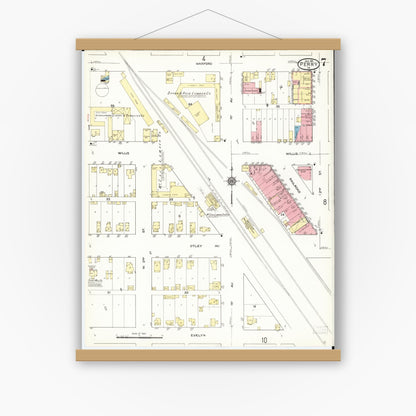 Old map wall art mockup — magnetic wood frame on white wall — Sanborn Fire Insurance Map from Perry, Dallas County, Iowa (1911), Sheet #0007
