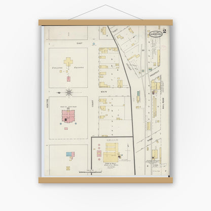 Old map wall art mockup — magnetic wood frame on white wall — Sanborn Fire Insurance Map from Cambridge, Henry County, Illinois (1894), Sheet #0002