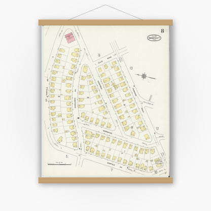 Old map wall art mockup — magnetic wood frame on white wall — Sanborn Fire Insurance Map from Swampscott, Essex County, Massachusetts (1913), Sheet #0008