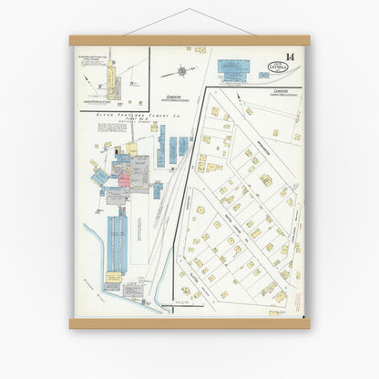 Old map wall art mockup — magnetic wood frame on white wall — Sanborn Fire Insurance Map from Catskill, Greene County, New York (1912), Sheet #0014