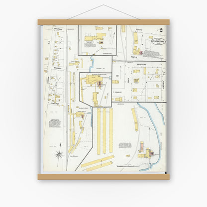 Old map wall art mockup — magnetic wood frame on white wall — Sanborn Fire Insurance Map from Central Lake, Antrim County, Michigan (1901), Sheet #0002