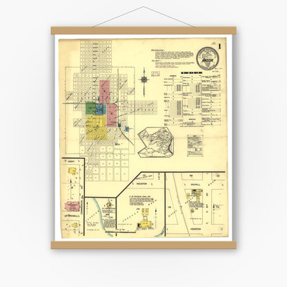 Old map wall art mockup — magnetic wood frame on white wall — Sanborn Fire Insurance Map from Anson, Jones County, Texas (1914), Sheet #0001