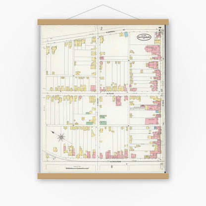 Old map wall art mockup — magnetic wood frame on white wall — Sanborn Fire Insurance Map from Shippensburg, Cumberland And Franklin Counties, Pennsylvania (1904), Sheet #0007