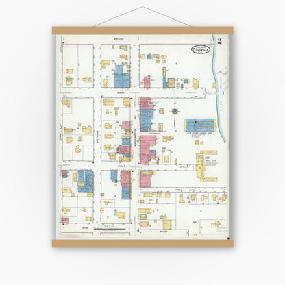 Old map wall art mockup — magnetic wood frame on white wall — Sanborn Fire Insurance Map from Titusville, Brevard County, Florida (1920), Sheet #0002