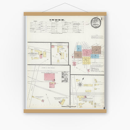 Old map wall art mockup — magnetic wood frame on white wall — Sanborn Fire Insurance Map from Hanover, York County, Pennsylvania (1891), Sheet #0001