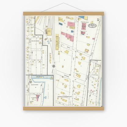 Old map wall art mockup — magnetic wood frame on white wall — Sanborn Fire Insurance Map from Fort Pierce, St Lucie County, Florida (1918), Sheet #0005