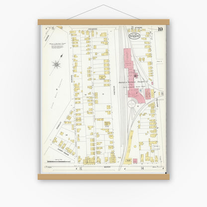Old map wall art mockup — magnetic wood frame on white wall — Sanborn Fire Insurance Map from New Bern, Craven County, North Carolina (1908), Sheet #0019