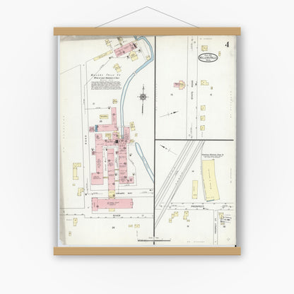 Old map wall art mockup — magnetic wood frame on white wall — Sanborn Fire Insurance Map from Millers Falls, Franklin County, Massachusetts (1914), Sheet #0004