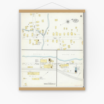 Old map wall art mockup — magnetic wood frame on white wall — Sanborn Fire Insurance Map from Greene, Chenango County, New York (1908), Sheet #0006