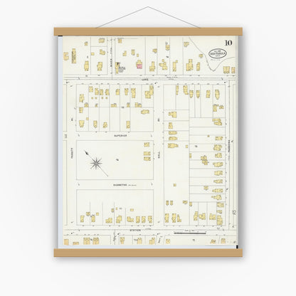 Old map wall art mockup — magnetic wood frame on white wall — Sanborn Fire Insurance Map from Ashtabula, Ashtabula County, Ohio (1898), Sheet #0010