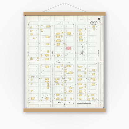 Old map wall art mockup — magnetic wood frame on white wall — Sanborn Fire Insurance Map from Joplin, Jasper County, Missouri (1900), Sheet #0002