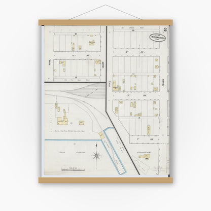 Old map wall art mockup — magnetic wood frame on white wall — Sanborn Fire Insurance Map from Two Harbors, Lake County, Minnesota (1888), Sheet #0002