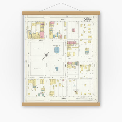 Old map wall art mockup — magnetic wood frame on white wall — Sanborn Fire Insurance Map from Uvalde, Uvalde County, Texas (1910), Sheet #0004