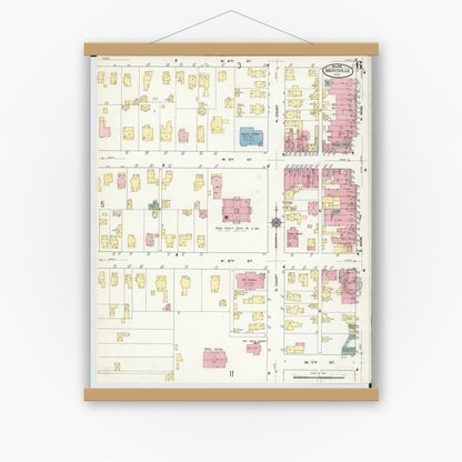 Old map wall art mockup — magnetic wood frame on white wall — Sanborn Fire Insurance Map from Marysville, Union County, Ohio (1910), Sheet #0006