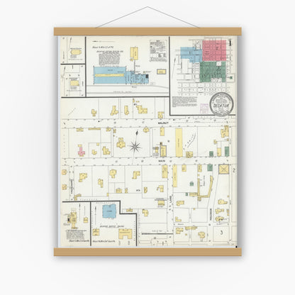 Old map wall art mockup — magnetic wood frame on white wall — Sanborn Fire Insurance Map from Decatur, Wise County, Texas (1902), Sheet #0001