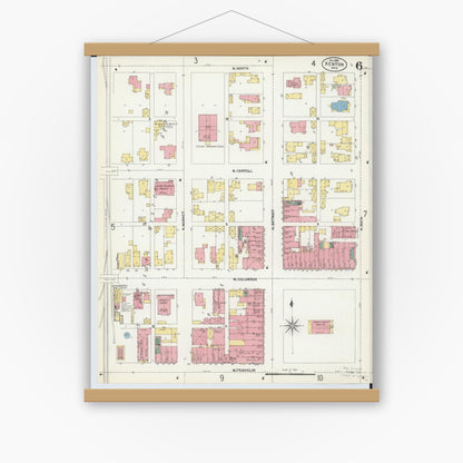 Old map wall art mockup — magnetic wood frame on white wall — Sanborn Fire Insurance Map from Kenton, Hardin County, Ohio (1902), Sheet #0006