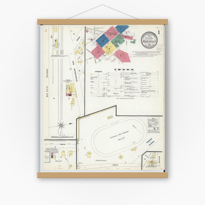 Old map wall art mockup — magnetic wood frame on white wall — Sanborn Fire Insurance Map from Hicksville, Defiance County, Ohio (1908), Sheet #0001