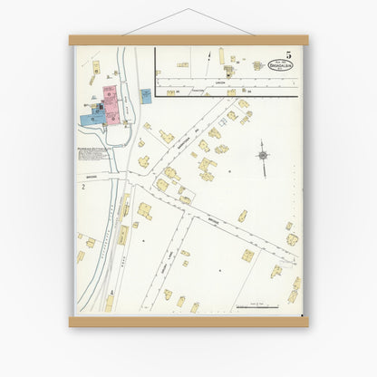 Old map wall art mockup — magnetic wood frame on white wall — Sanborn Fire Insurance Map from Broadalbin, Fulton County, New York (1912), Sheet #0005