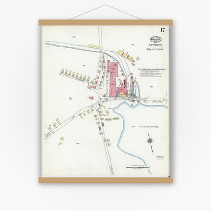 Old map wall art mockup — magnetic wood frame on white wall — Sanborn Fire Insurance Map from Webster, Worcester County, Massachusetts (1920), Sheet #0017