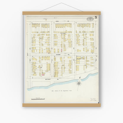 Old map wall art mockup — magnetic wood frame on white wall — Sanborn Fire Insurance Map from Renovo, Clinton County, Pennsylvania (1897), Sheet #0005