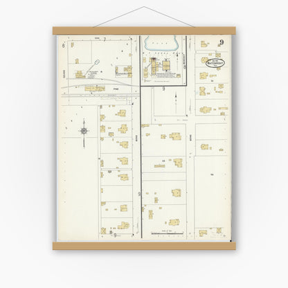 Old map wall art mockup — magnetic wood frame on white wall — Sanborn Fire Insurance Map from Whitewright, Grayson County, Texas (1912), Sheet #0009