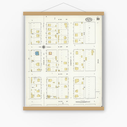 Old map wall art mockup — magnetic wood frame on white wall — Sanborn Fire Insurance Map from Canyon, Randall County, Texas (1920), Sheet #0010