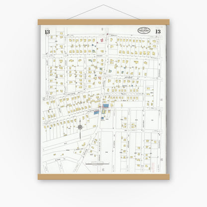 Old map wall art mockup — magnetic wood frame on white wall — Sanborn Fire Insurance Map from Freeport, Nassau County, New York (1928), Sheet #0013
