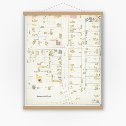 Old map wall art mockup — magnetic wood frame on white wall — Sanborn Fire Insurance Map from Hicksville, Defiance County, Ohio (1899), Sheet #0006