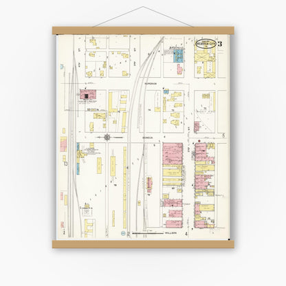 Old map wall art mockup — magnetic wood frame on white wall — Sanborn Fire Insurance Map from Webster City, Hamilton County, Iowa (1915), Sheet #0003
