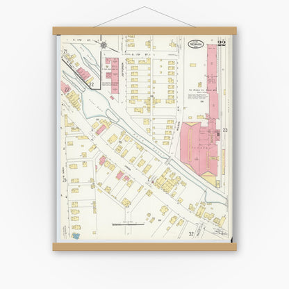 Old map wall art mockup — magnetic wood frame on white wall — Sanborn Fire Insurance Map from Newark, Licking County, Ohio (1912), Sheet #0022