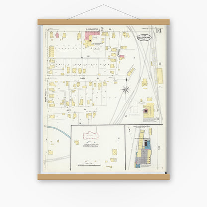 Old map wall art mockup — magnetic wood frame on white wall — Sanborn Fire Insurance Map from Bellefontaine, Logan County, Ohio (1907), Sheet #0014