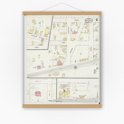 Old map wall art mockup — magnetic wood frame on white wall — Sanborn Fire Insurance Map from Wayne, Wayne County, Michigan (1895), Sheet #0002