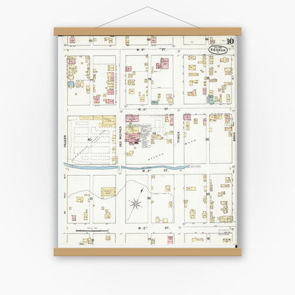 Old map wall art mockup — magnetic wood frame on white wall — Sanborn Fire Insurance Map from Keokuk, Lee County, Iowa (1888), Sheet #0010