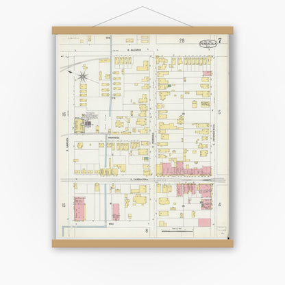 Old map wall art mockup — magnetic wood frame on white wall — Sanborn Fire Insurance Map from Pensacola, Escambia County, Florida (1903), Sheet #0007