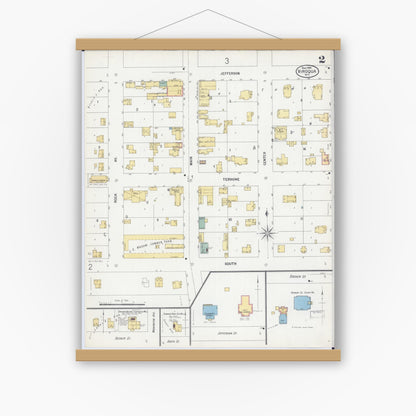 Old map wall art mockup — magnetic wood frame on white wall — Sanborn Fire Insurance Map from Viroqua, Vernon County, Wisconsin (1900), Sheet #0002