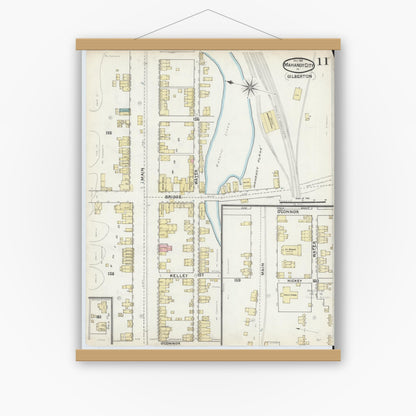 Old map wall art mockup — magnetic wood frame on white wall — Sanborn Fire Insurance Map from Mahanoy City, Schuylkill County, Pennsylvania (1891), Sheet #0011