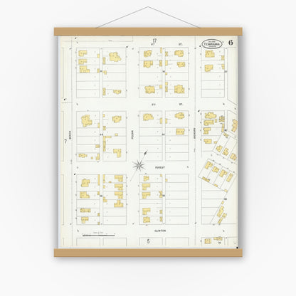 Old map wall art mockup — magnetic wood frame on white wall — Sanborn Fire Insurance Map from Texarkana, Bowie County, Texas (1900), Sheet #0006