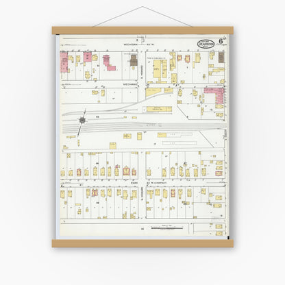 Old map wall art mockup — magnetic wood frame on white wall — Sanborn Fire Insurance Map from Dearborn, Wayne County, Michigan (1919), Sheet #0006